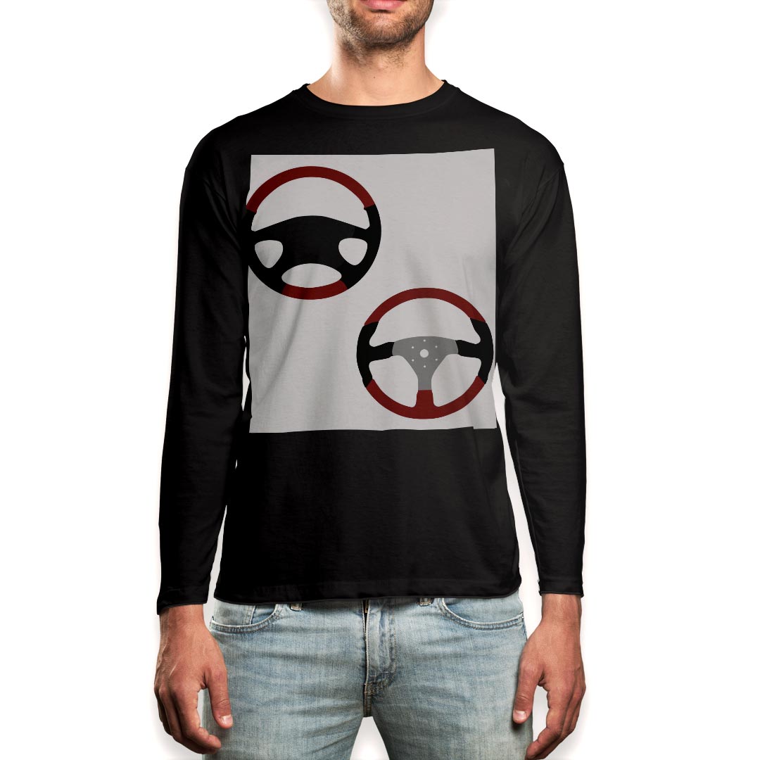 ロング tシャツ メンズ 長袖 ブラック デザイン XS S M L XL 2XL ロンT ティーシャツ 黒 black T shirt long sleeve 010897 車 ハンドル 乗り物