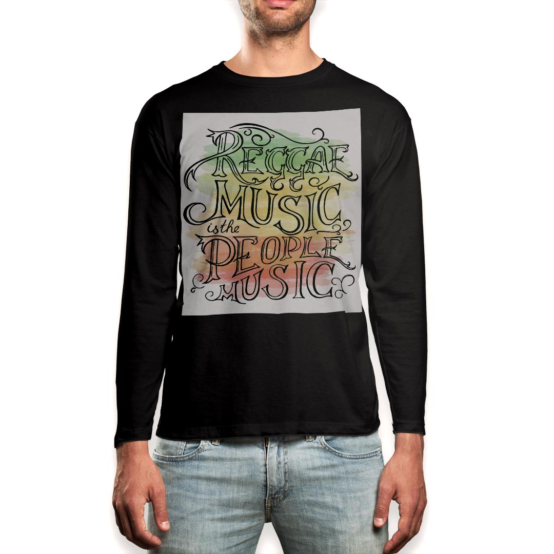 ロング tシャツ メンズ 長袖 ブラック デザイン XS S M L XL 2XL ロンT ティーシャツ 黒 black T shirt long sleeve 010898 レゲエ　音楽　英語