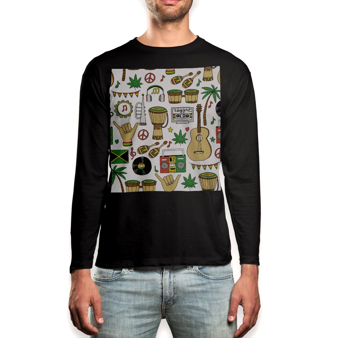 ロング tシャツ メンズ 長袖 ブラック デザイン XS S M L XL 2XL ロンT ティーシャツ 黒 black T shirt long sleeve 010915 レゲエ　音楽　ミュージック