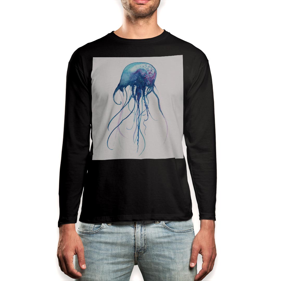 Other - ロング tシャツ メンズ 長袖 ブラック デザイン XS S M L XL 2XL ロンT ティーシャツ 黒 black T shirt long sleeve 010932 海　くらげ　青
