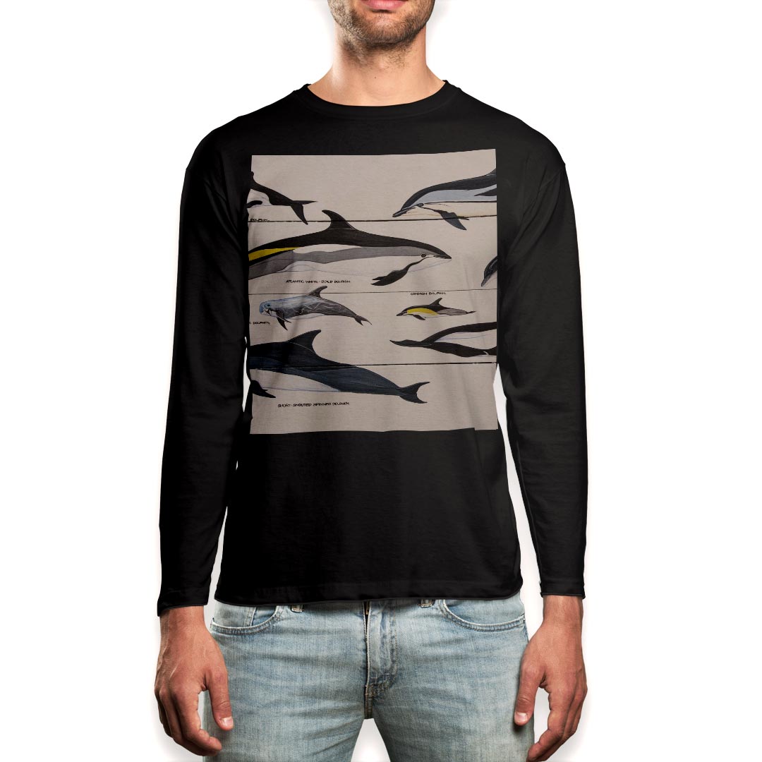 乐天商城 - ロング tシャツ メンズ 長袖 ブラック デザイン XS S M L XL 2XL ロンT ティーシャツ 黒 black T shirt long sleeve 010935 海　イルカ　生き物