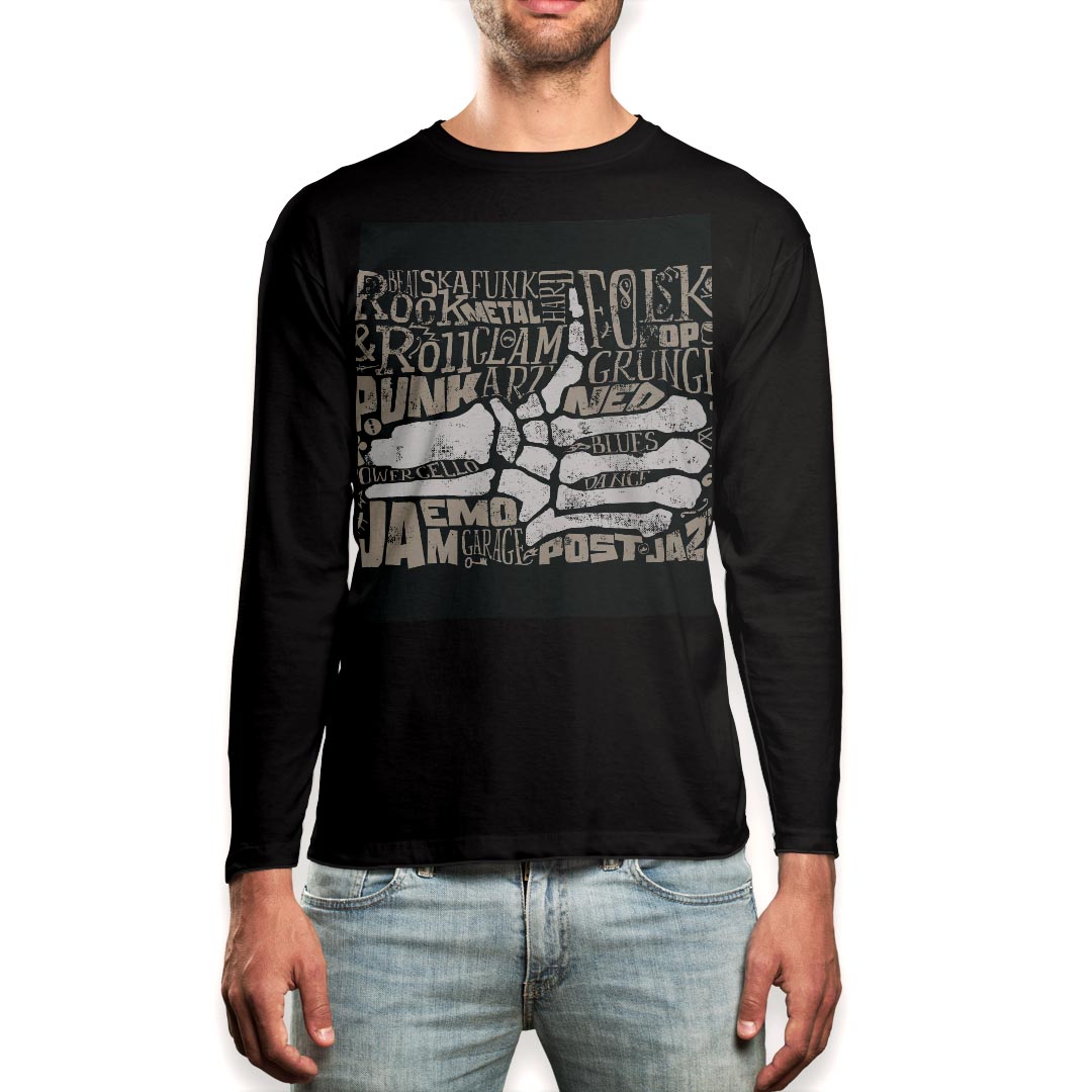 乐天商城 - ロング tシャツ メンズ 長袖 ブラック デザイン XS S M L XL 2XL ロンT ティーシャツ 黒 black T shirt long sleeve 010938 骨　英語　文字