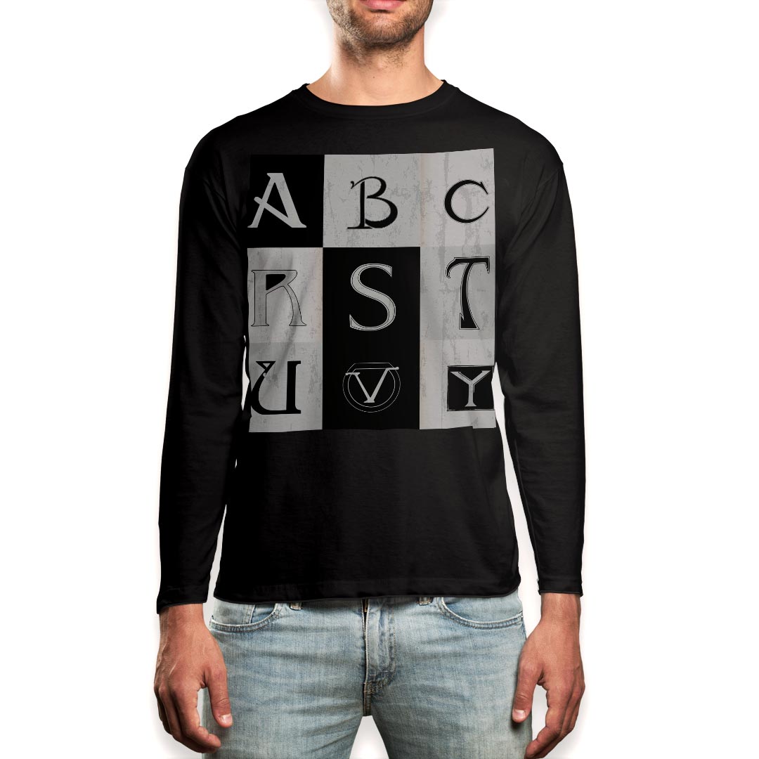 V-Neck - ロング tシャツ メンズ 長袖 ブラック デザイン XS S M L XL 2XL ロンT ティーシャツ 黒 black T shirt long sleeve 010958 英語　アルファベット　文字