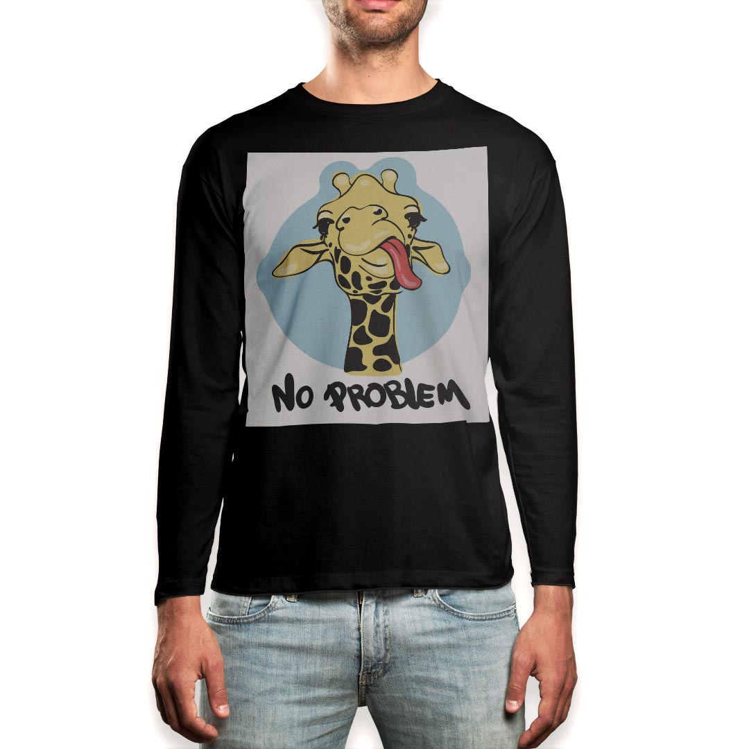 ロング tシャツ メンズ 長袖 ブラック デザイン XS S M L XL 2XL ロンT ティーシャツ 黒 black T shirt long sleeve 010980 きりん　動物　英語