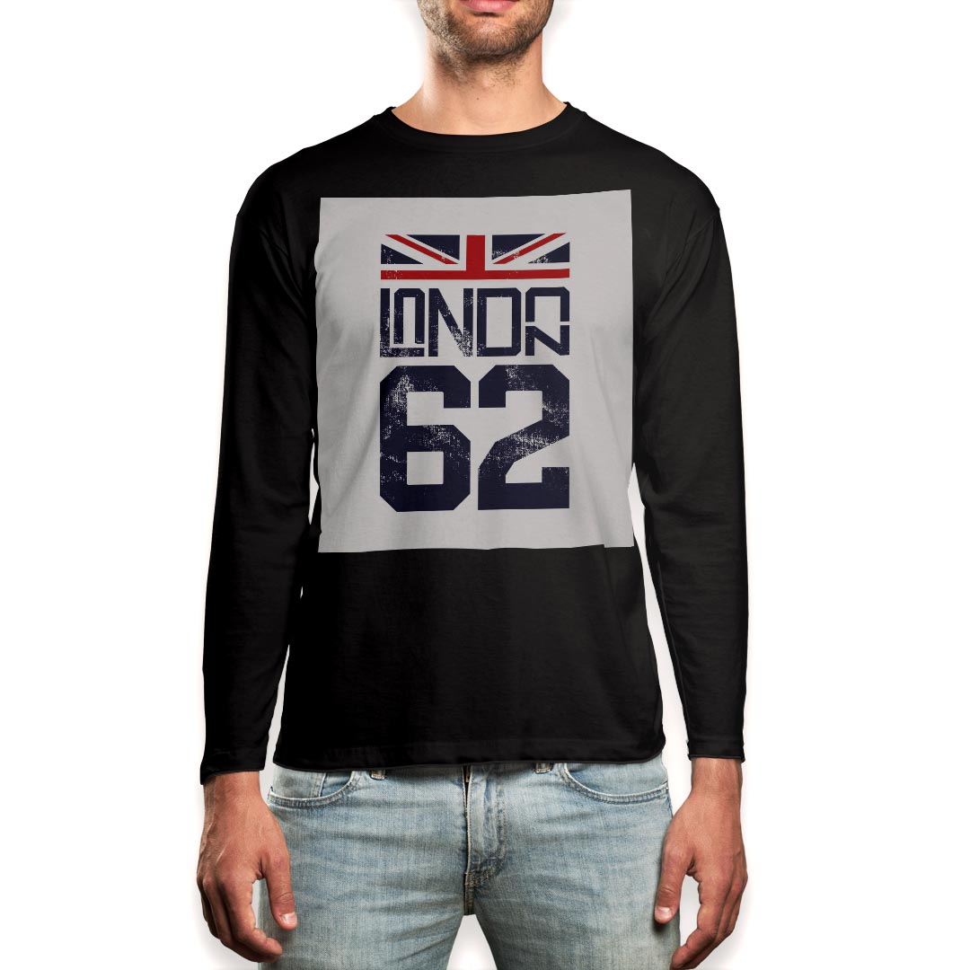 Crew Neck - ロング tシャツ メンズ 長袖 ブラック デザイン XS S M L XL 2XL ロンT ティーシャツ 黒 black T shirt long sleeve 010992 ロンドン　外国　国旗