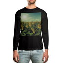 ロング tシャツ メンズ 長袖 ブラック デザイン XS S M L XL 2XL ロンT ティーシャツ 黒 black T shirt long sleeve 011053 花 ひまわり 夏
