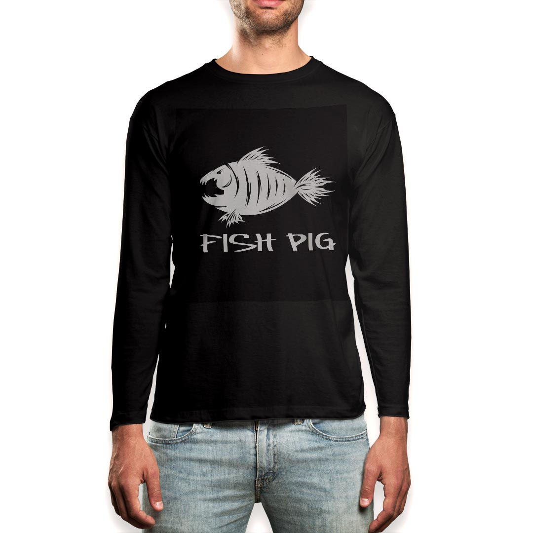 ロング tシャツ メンズ 長袖 ブラック デザイン XS S M L XL 2XL ロンT ティーシャツ 黒 black T shirt long sleeve 011119 魚 生き物 海