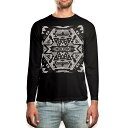 ロング tシャツ メンズ 長袖 ブラック デザイン XS S M L XL 2XL ロンT ティーシャツ 黒 black T shirt long sleeve 011122 ネイティブ柄 白 黒(4)