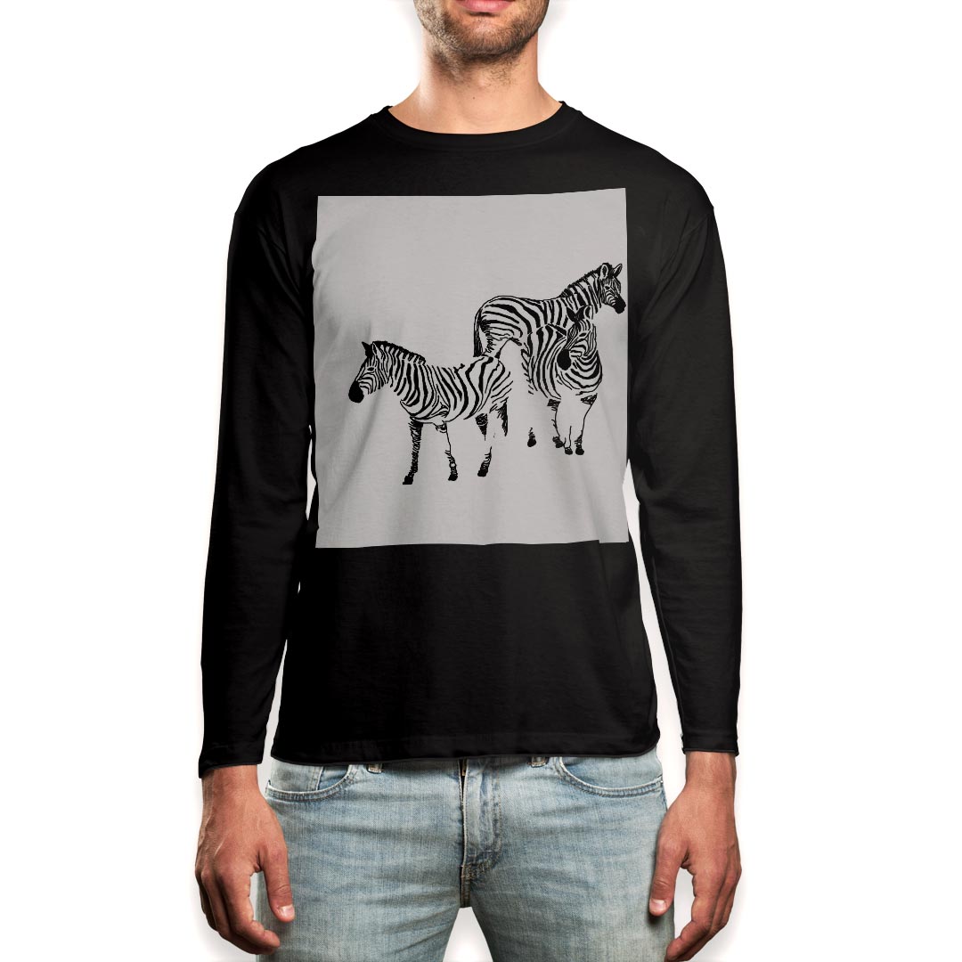 Rakuten - ロング tシャツ メンズ 長袖 ブラック デザイン XS S M L XL 2XL ロンT ティーシャツ 黒 black T shirt long sleeve 011130 動物　シマウマ　シンプル