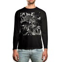 ロング tシャツ メンズ 長袖 ブラック デザイン XS S M L XL 2XL ロンT ティーシャツ 黒 black T shirt long sleeve 011157 夏 ボタニカル モノクロ(4)