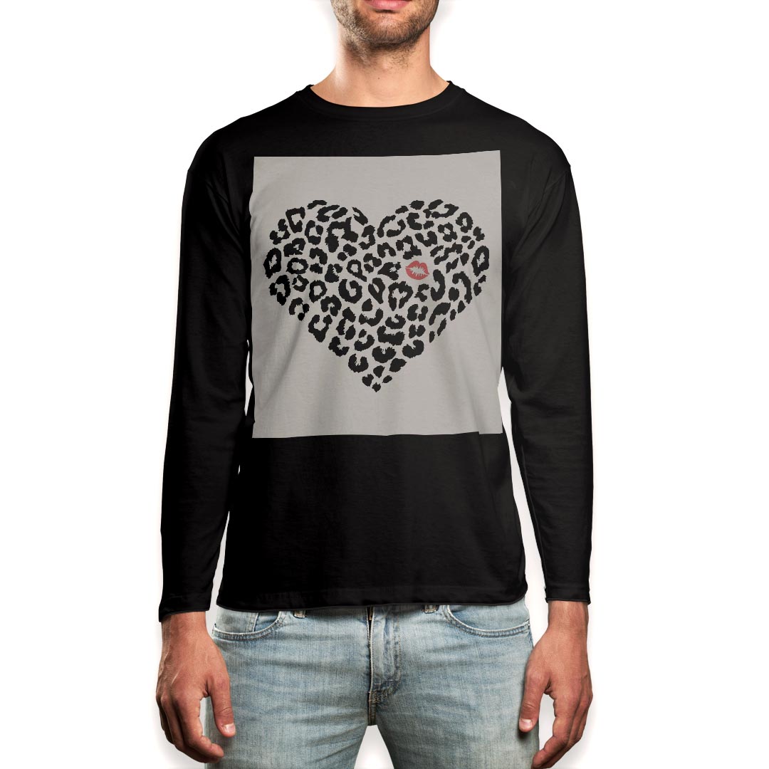 ロング tシャツ メンズ 長袖 ブラック デザイン XS S M L XL 2XL ロンT ティーシャツ 黒 black T shirt long sleeve 011300 ヒョウ柄 くちびる レオパード