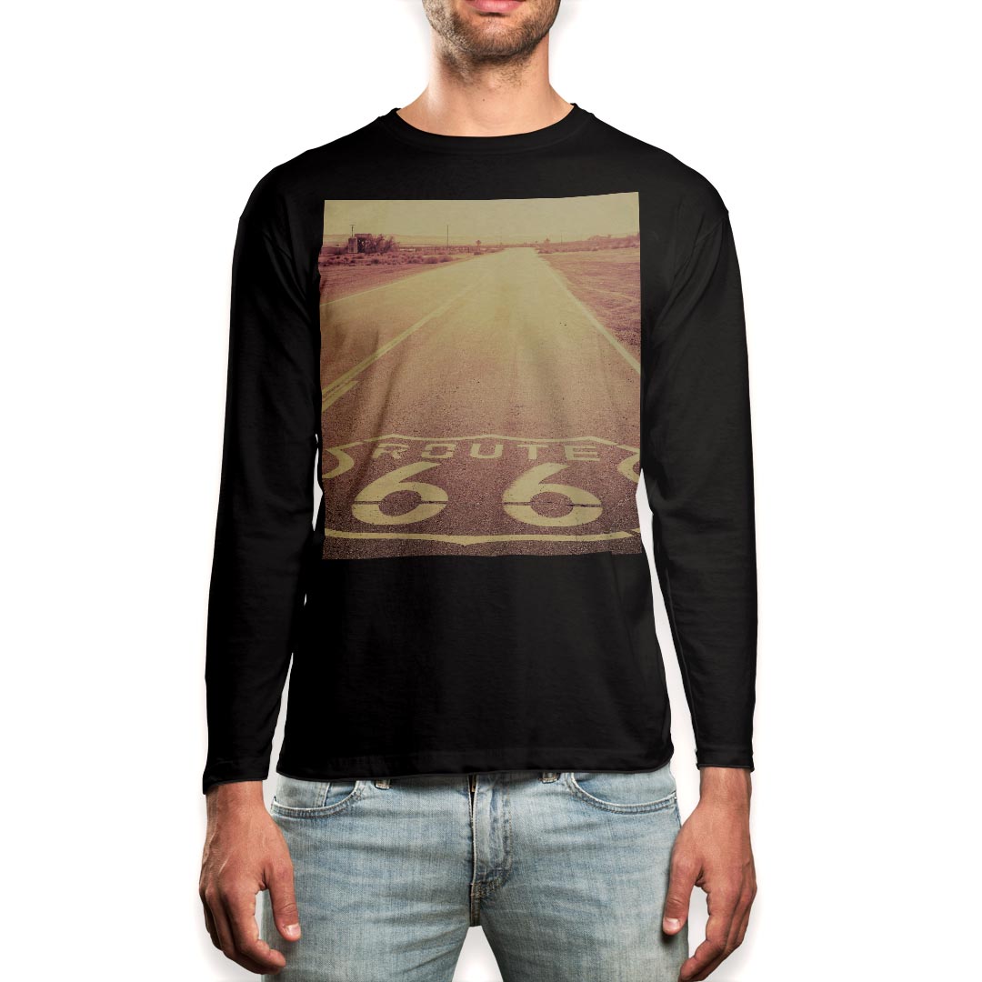 ロング tシャツ メンズ 長袖 ブラック デザイン XS S M L XL 2XL ロンT ティーシャツ 黒 black T shirt long sleeve 011320 写真　風景　道(4.0)