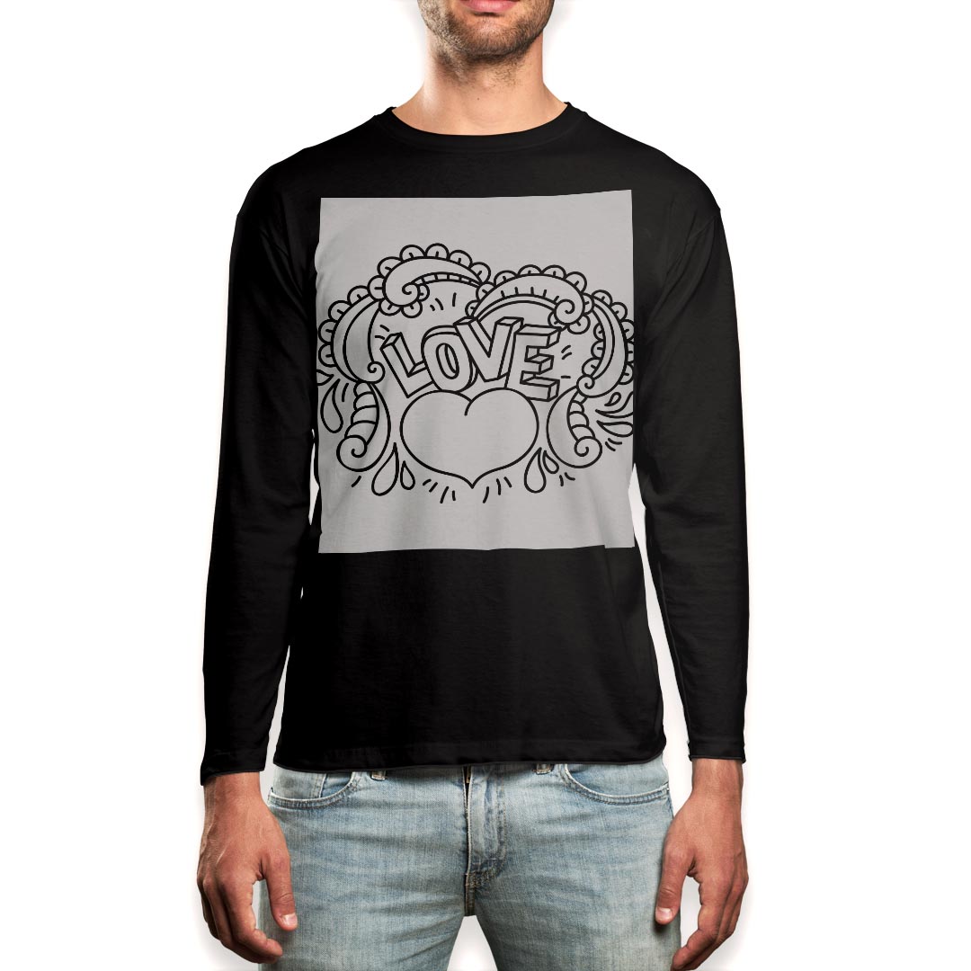 ロング tシャツ メンズ 長袖 ブラック デザイン XS S M L XL 2XL ロンT ティーシャツ 黒 black T shirt long sleeve 011359 LOVE　ハート　文字