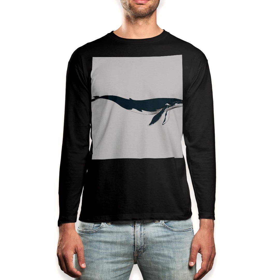 Rakuten - ロング tシャツ メンズ 長袖 ブラック デザイン XS S M L XL 2XL ロンT ティーシャツ 黒 black T shirt long sleeve 011425 海　生き物　くじら