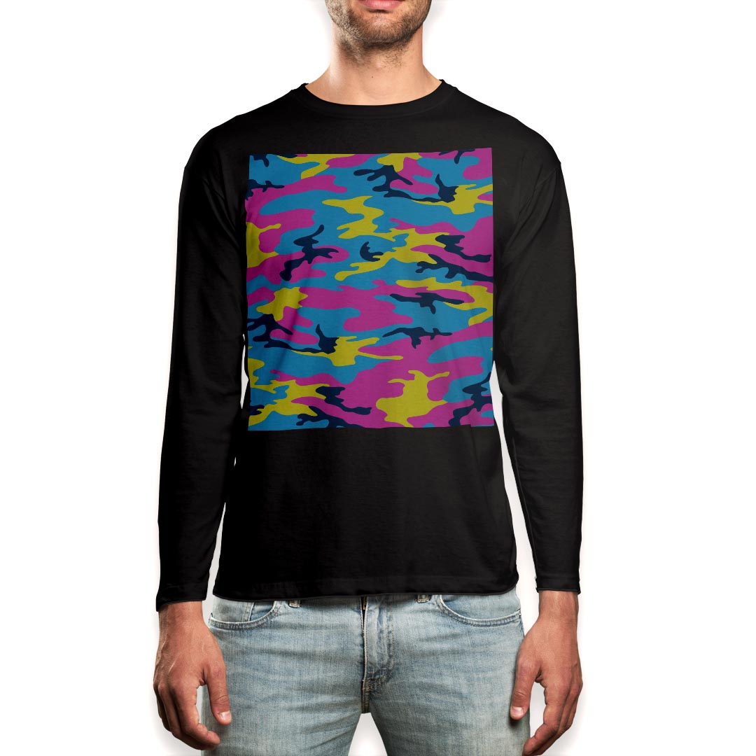ロング tシャツ メンズ 長袖 ブラック デザイン XS S M L XL 2XL ロンT ティーシャツ 黒 black T shirt long sleeve 011552 迷彩　模様..