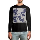 ロング tシャツ メンズ 長袖 ブラック デザイン XS S M L XL 2XL ロンT ティーシャツ 黒 black T shirt long sleeve 011553 龍 ドラゴン 和柄(4)
