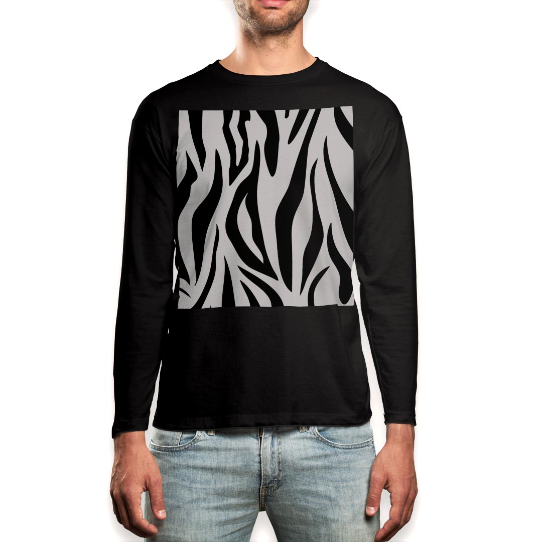ロング tシャツ メンズ 長袖 ブラック デザイン XS S M L XL 2XL ロンT ティーシャツ 黒 black T shirt long sleeve 011577 ゼブラ柄　アニマル柄　動物