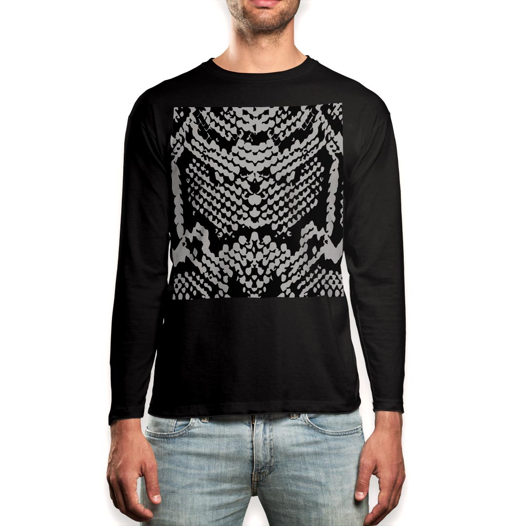 ロング tシャツ メンズ 長袖 ブラック デザイン XS S M L XL 2XL ロンT ティーシャツ 黒 black T shirt long sleeve 011586 蛇柄 アニマル柄 黒