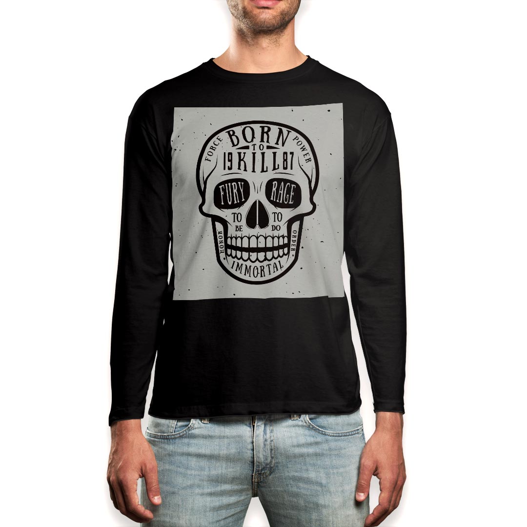 ロング tシャツ メンズ 長袖 ブラック デザイン XS S M L XL 2XL ロンT ティーシャツ 黒 black T shirt long sleeve 011654 骸骨 ドクロ 英語