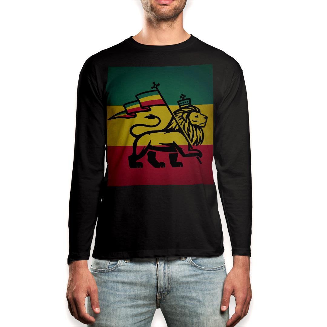 ロング tシャツ メンズ 長袖 ブラック デザイン XS S M L XL 2XL ロンT ティーシャツ 黒 black T shirt long sleeve 011741 レゲエ　動物　ライオン