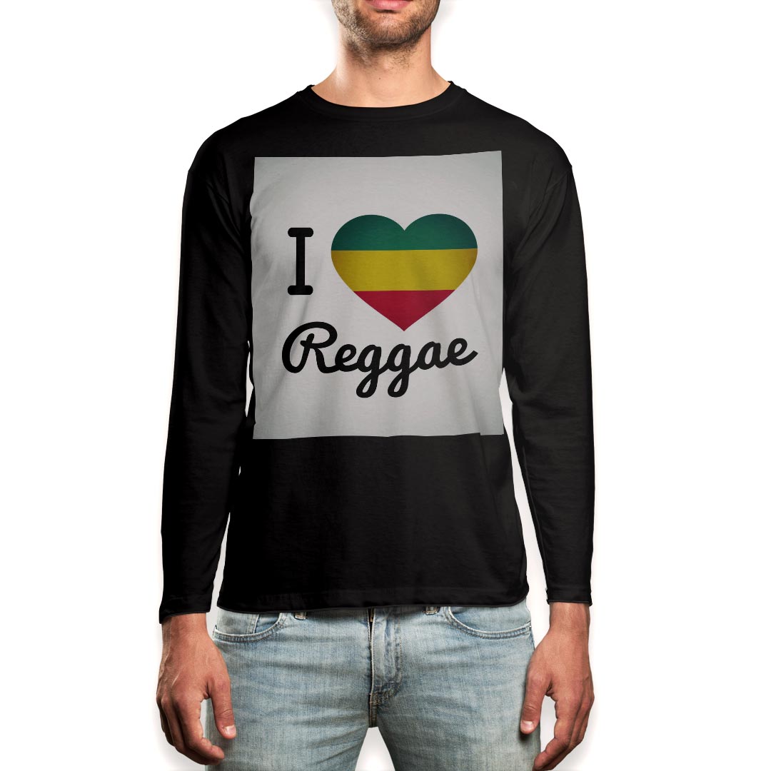 ロング tシャツ メンズ 長袖 ブラック デザイン XS S M L XL 2XL ロンT ティーシャツ 黒 black T shirt long sleeve 011742 レゲエ　ハート　英語