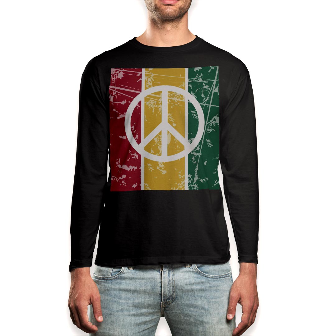 ロング tシャツ メンズ 長袖 ブラック デザイン XS S M L XL 2XL ロンT ティーシャツ 黒 black T shirt long sleeve 011763 レゲエ　ピース　音楽
