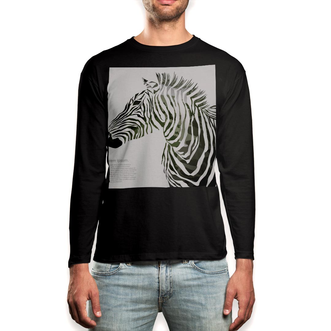 ロング tシャツ メンズ 長袖 ブラック デザイン XS S M L XL 2XL ロンT ティーシャツ 黒 black T shirt long sleeve 011773 動物　アニマル　シマウマ