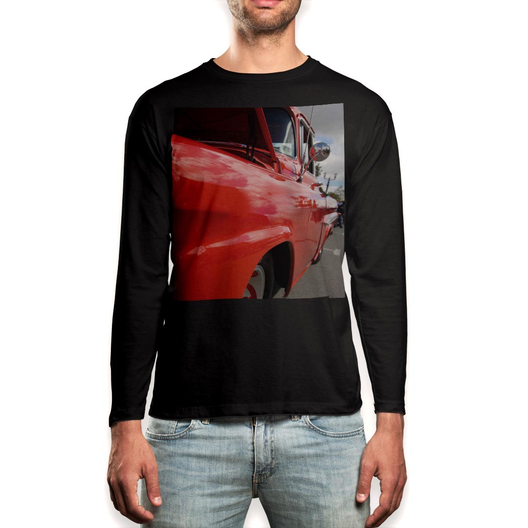T-Shirts - ロング tシャツ メンズ 長袖 ブラック デザイン XS S M L XL 2XL ロンT ティーシャツ 黒 black T shirt long sleeve 011795 外国　車　写真