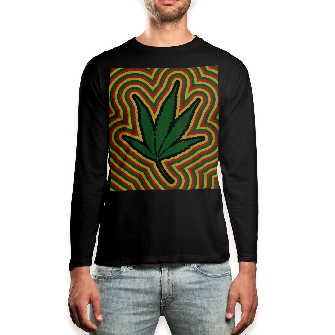 ロング tシャツ メンズ 長袖 ブラック デザイン XS S M L XL 2XL ロンT ティーシャツ 黒 black T shirt long sleeve 011825 レゲエ　植物　音楽