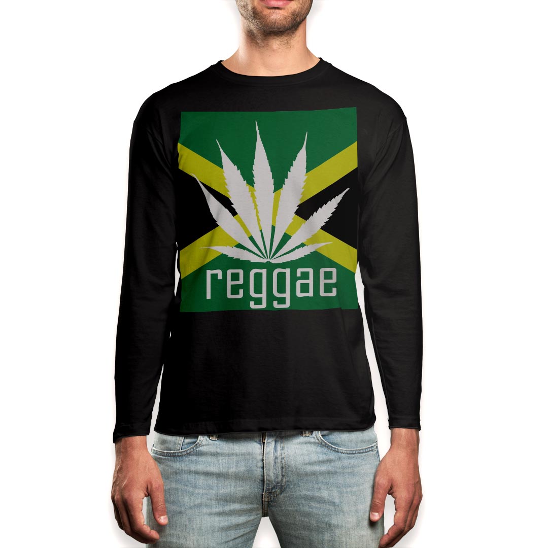 ロング tシャツ メンズ 長袖 ブラック デザイン XS S M L XL 2XL ロンT ティーシャツ 黒 black T shirt long sleeve 011830 レゲエ　音楽　植物
