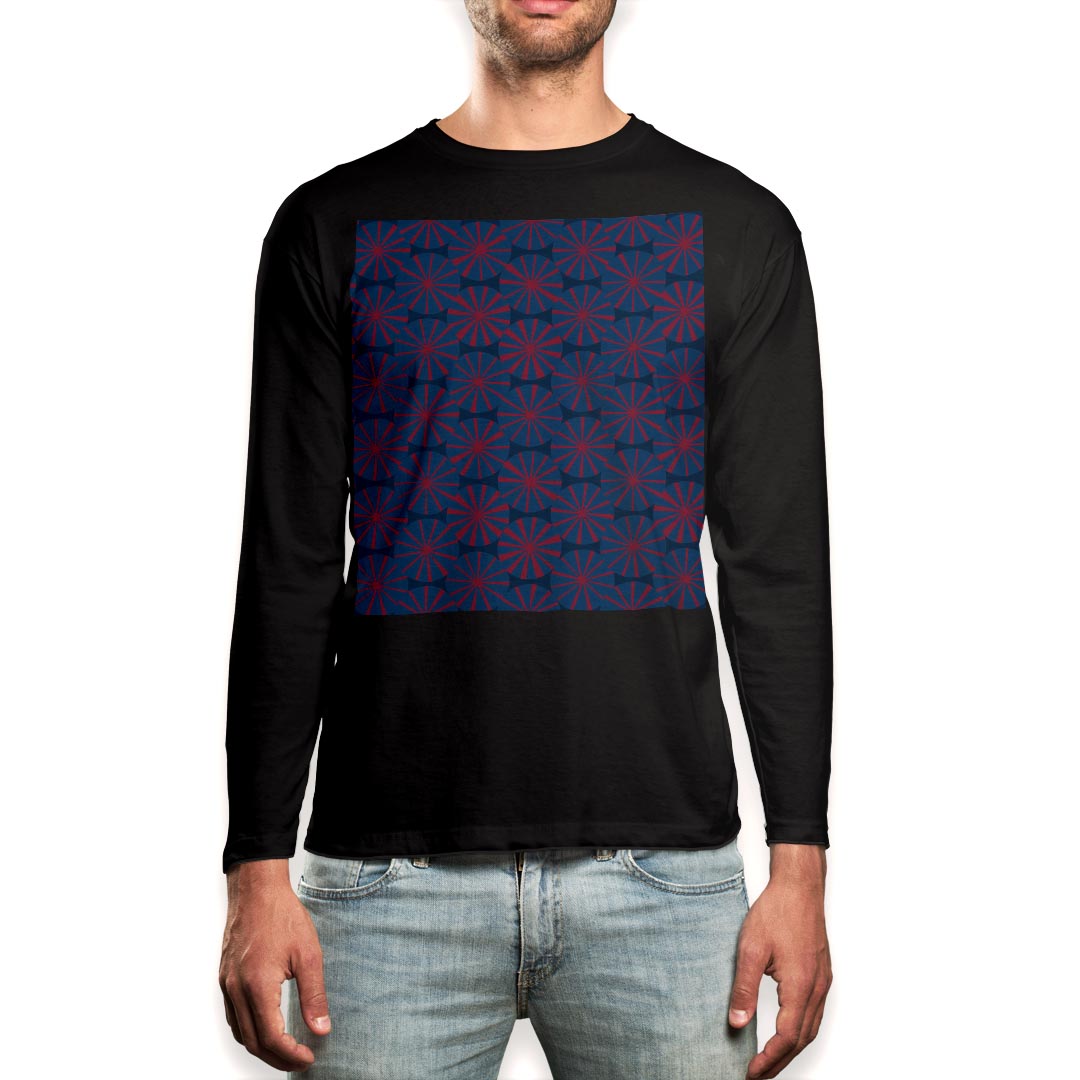 乐天商城 - ロング tシャツ メンズ 長袖 ブラック デザイン XS S M L XL 2XL ロンT ティーシャツ 黒 black T shirt long sleeve 011843 和風　和柄　青