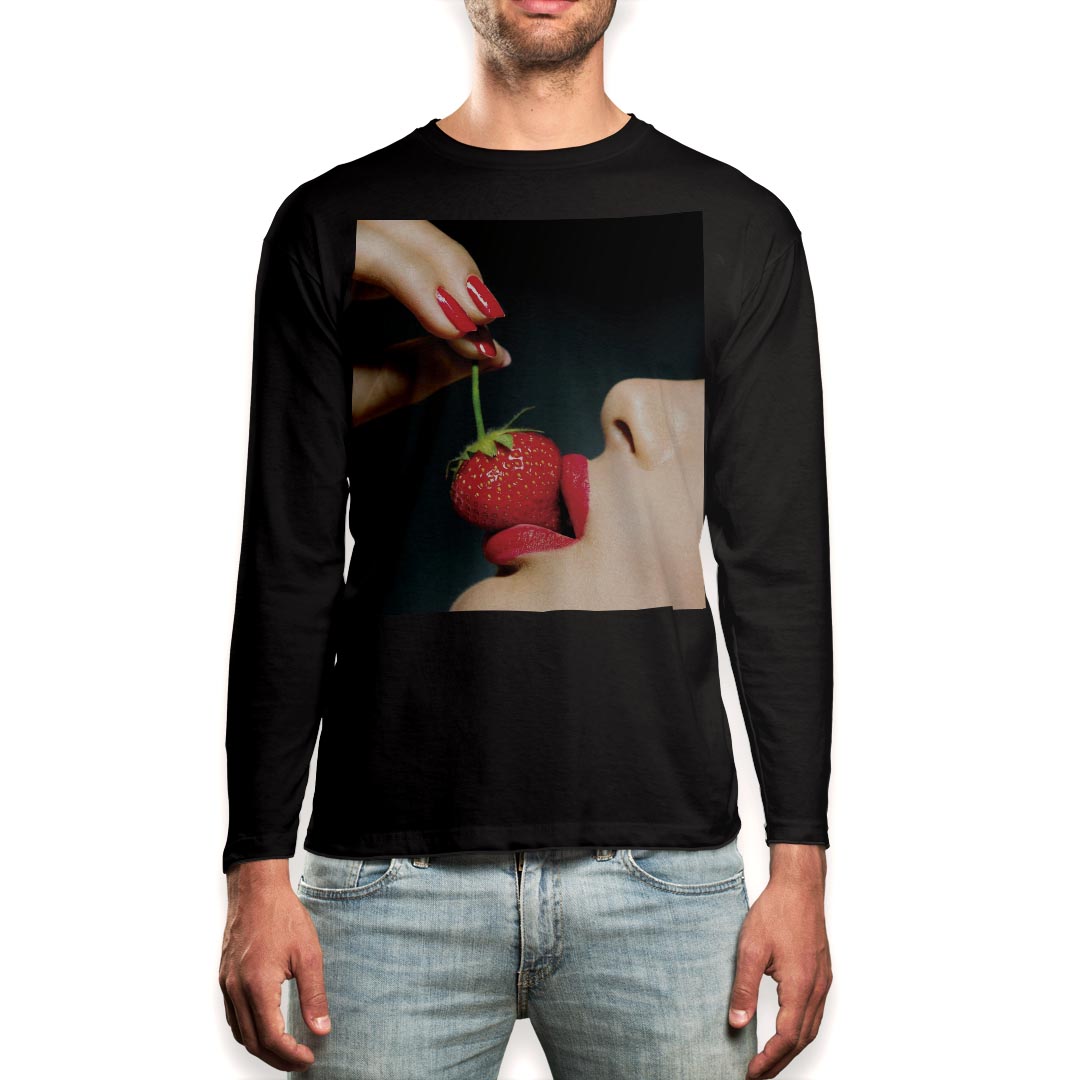 ロング tシャツ メンズ 長袖 ブラック デザイン XS S M L XL 2XL ロンT ティーシャツ 黒 black T shirt long sleeve 011897 女性 セクシー 苺