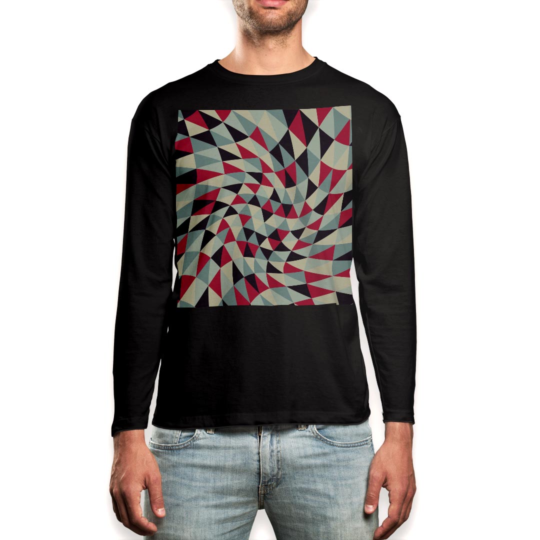 ロング tシャツ メンズ 長袖 ブラック デザイン XS S M L XL 2XL ロンT ティーシャツ 黒 black T shirt long sleeve 011918 模様 幾何学模様 三角