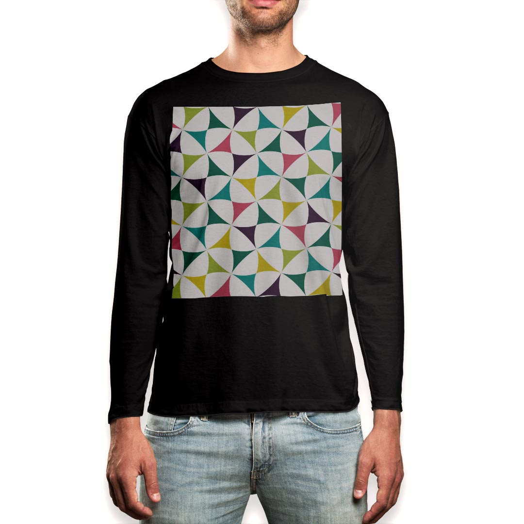 T-Shirts - ロング tシャツ メンズ 長袖 ブラック デザイン XS S M L XL 2XL ロンT ティーシャツ 黒 black T shirt long sleeve 011919 模様　カラフル　かわいい