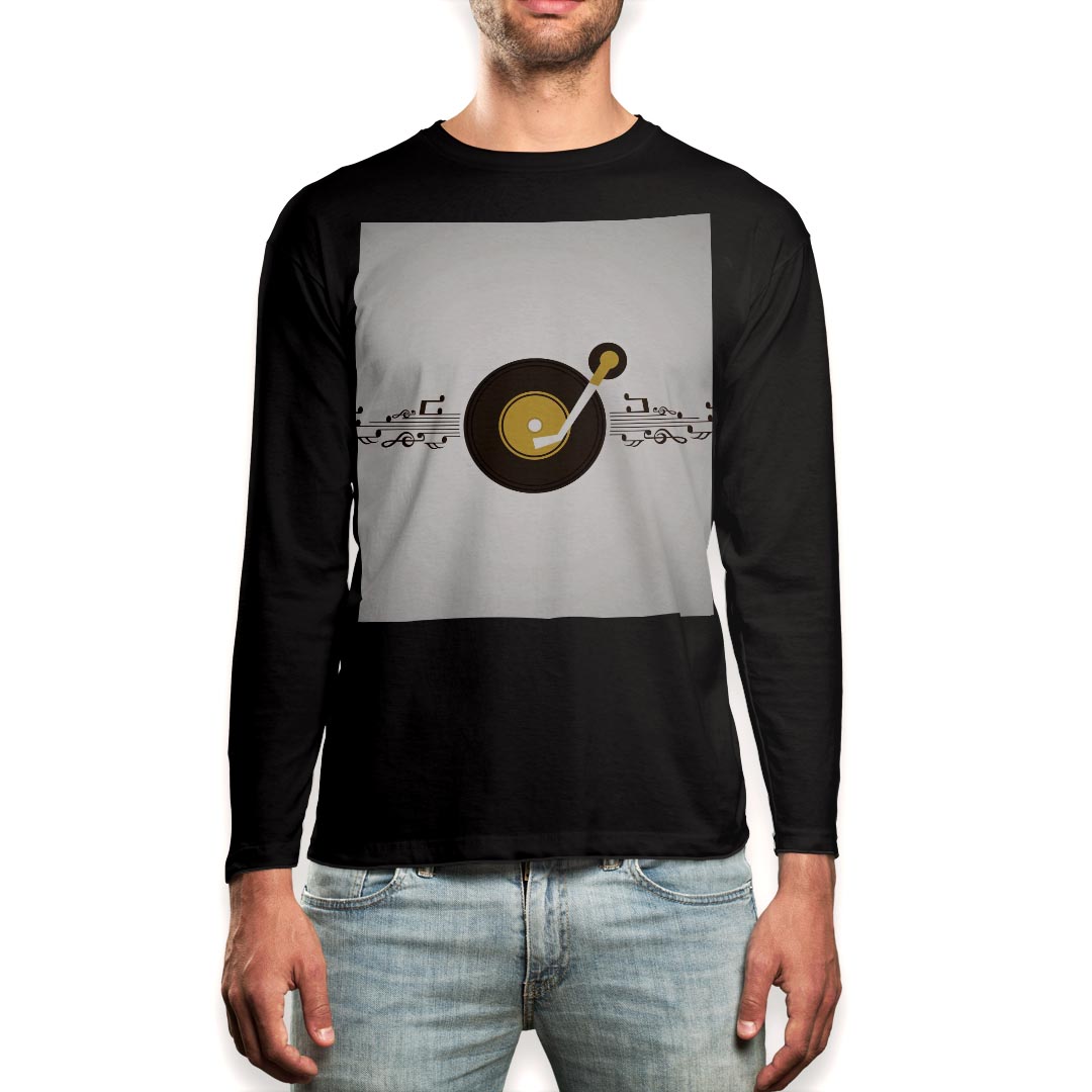 ロング tシャツ メンズ 長袖 ブラック デザイン XS S M L XL 2XL ロンT ティーシャツ 黒 black T shirt long sleeve 011939 音楽 音符 シンプル