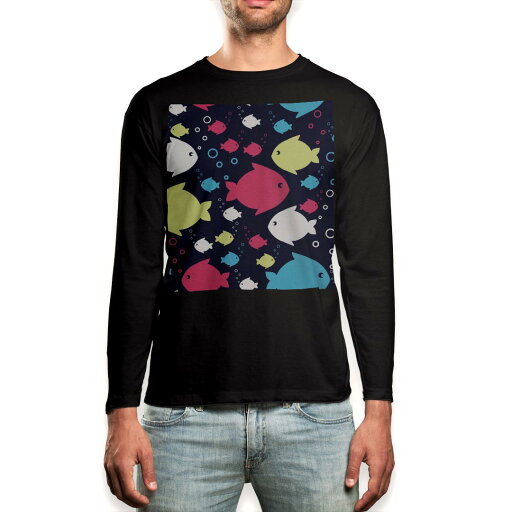 ロング tシャツ メンズ 長袖 ブラック デザイン XS S M L XL 2XL ロンT ティーシャツ 黒 black T shirt long sleeve 011972 魚 イラスト かわいい ロング tシャツ メンズ 長袖 ブラック デザイン XS S M L XL 2XL ロンT ティーシャツ 黒 black T shirt long sleeve 011972 魚 イラスト かわいい