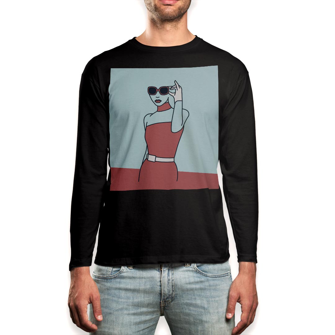 ロング tシャツ メンズ 長袖 ブラック デザイン XS S M L XL 2XL ロンT ティーシャツ 黒 black T shirt long sleeve 012009 女性 イラスト おしゃれ