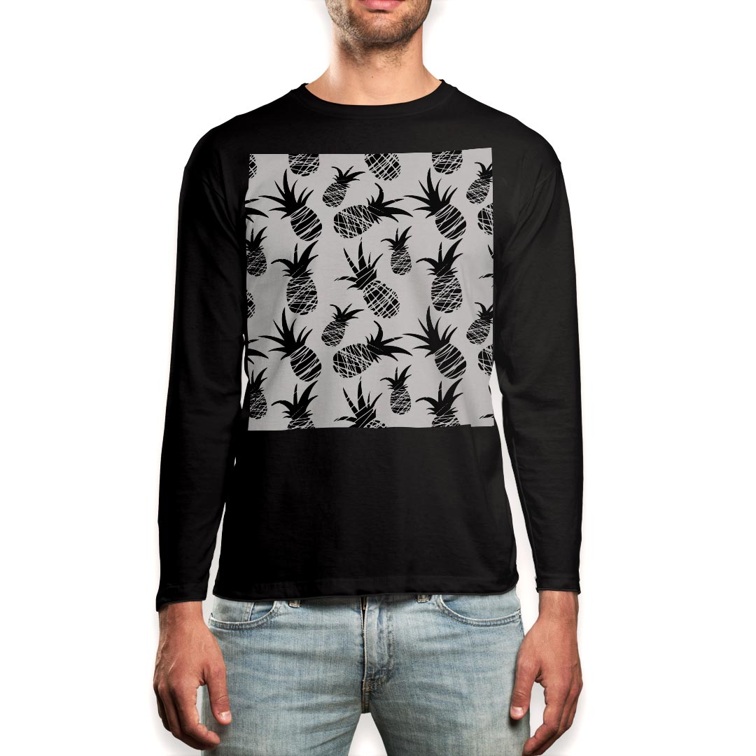 ロングtシャツメンズ長袖ブラックデ...