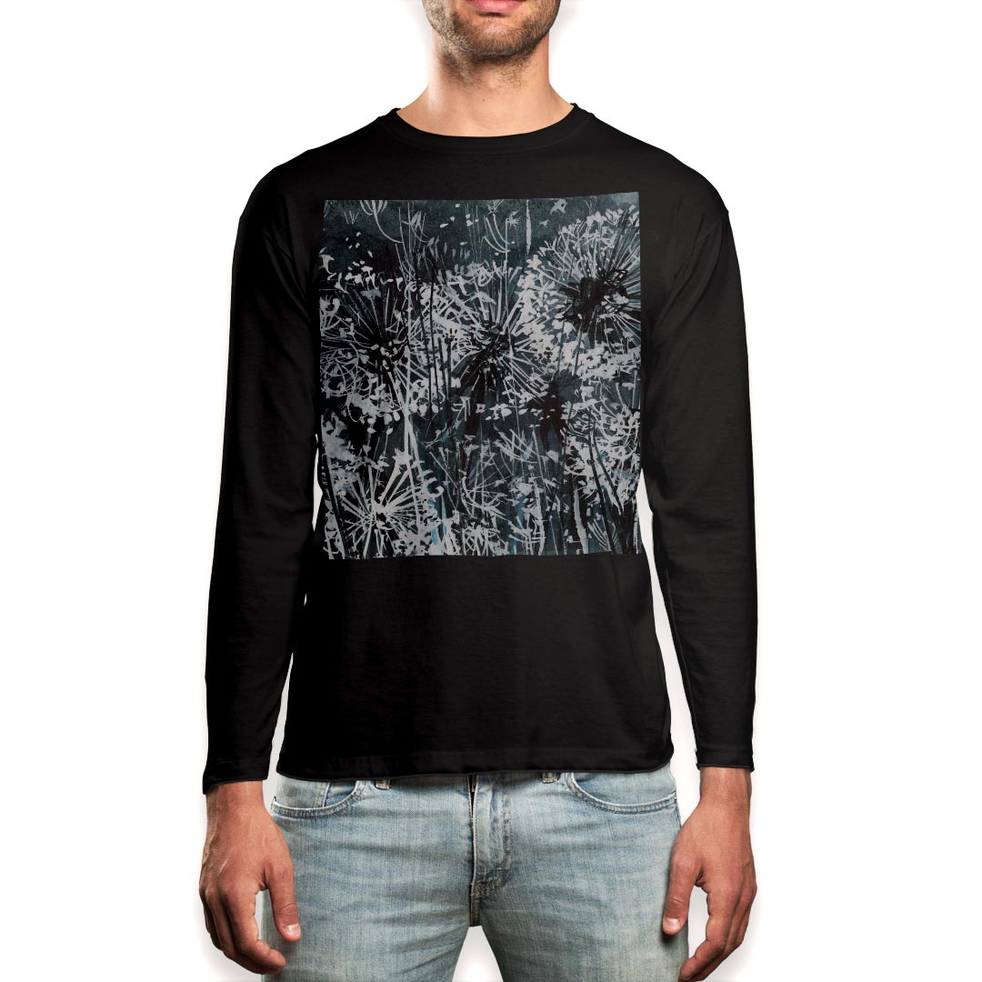 Other - ロング tシャツ メンズ 長袖 ブラック デザイン XS S M L XL 2XL ロンT ティーシャツ 黒 black T shirt long sleeve 012212 たんぽぽ　綿毛　植物