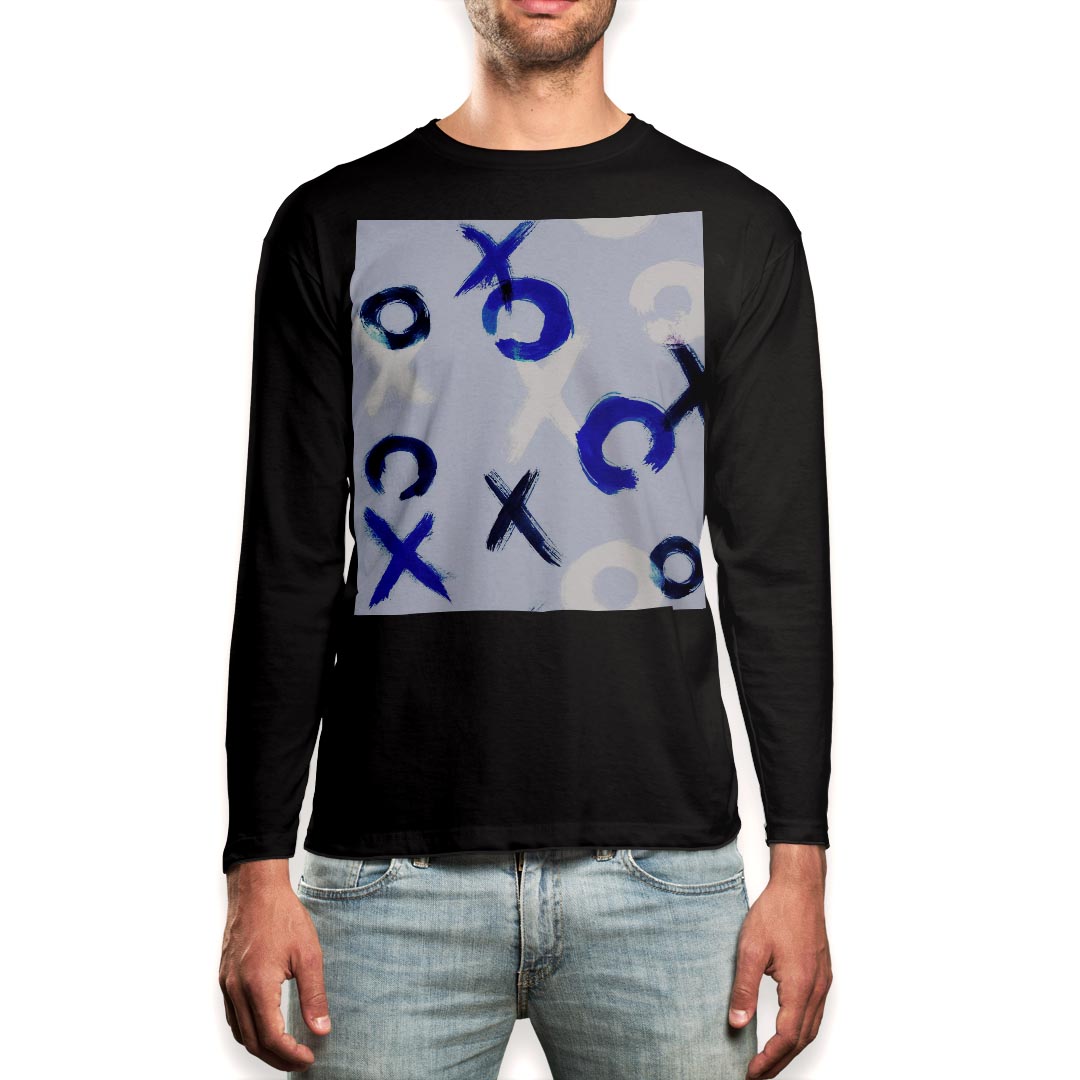 乐天商城 - ロング tシャツ メンズ 長袖 ブラック デザイン XS S M L XL 2XL ロンT ティーシャツ 黒 black T shirt long sleeve 012300 マーク　青　水色