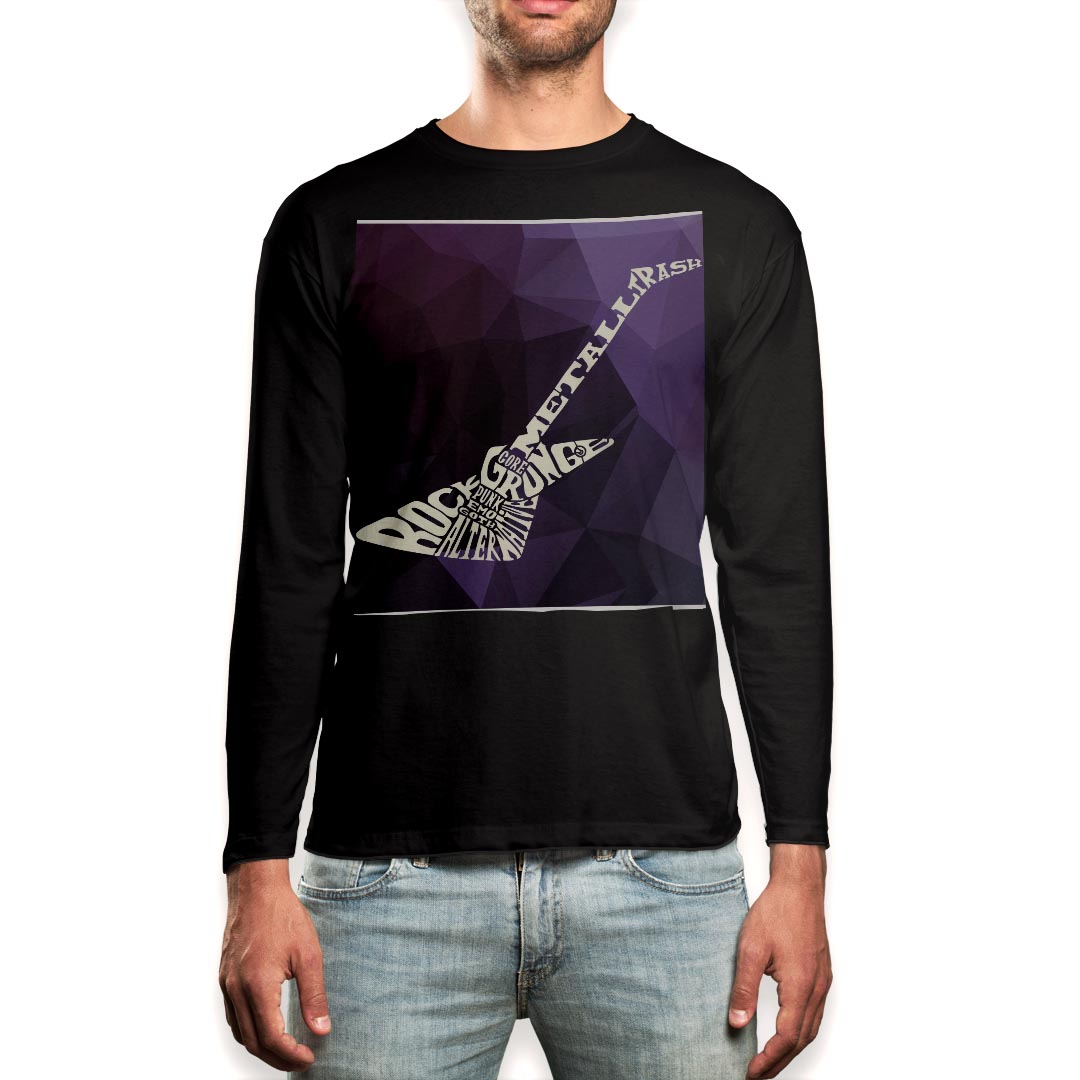 ロング tシャツ メンズ 長袖 ブラック デザイン XS S M L XL 2XL ロンT ティーシャツ 黒 black T shirt long sleeve 012309 ギター　かっこいい　英語