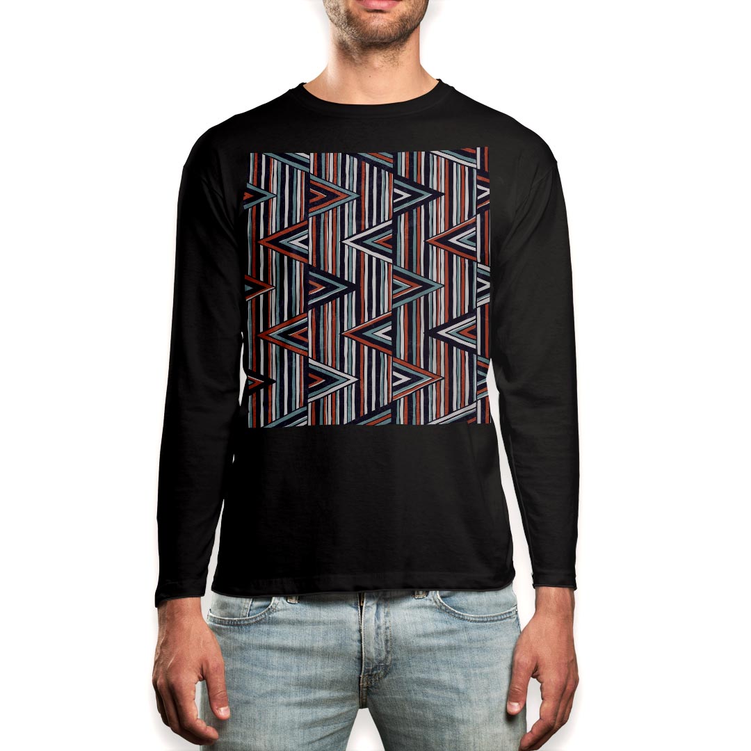 T-Shirts - ロング tシャツ メンズ 長袖 ブラック デザイン XS S M L XL 2XL ロンT ティーシャツ 黒 black T shirt long sleeve 012338 模様　柄　カラフル