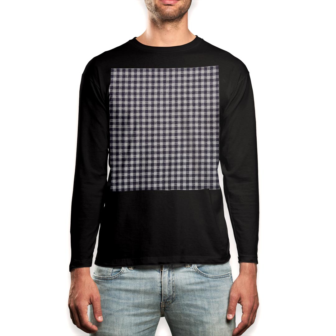 ロング tシャツ メンズ 長袖 ブラック デザイン XS S M L XL 2XL ロンT ティーシャツ 黒 black T shirt long sleeve 012394 チェック　青　白
