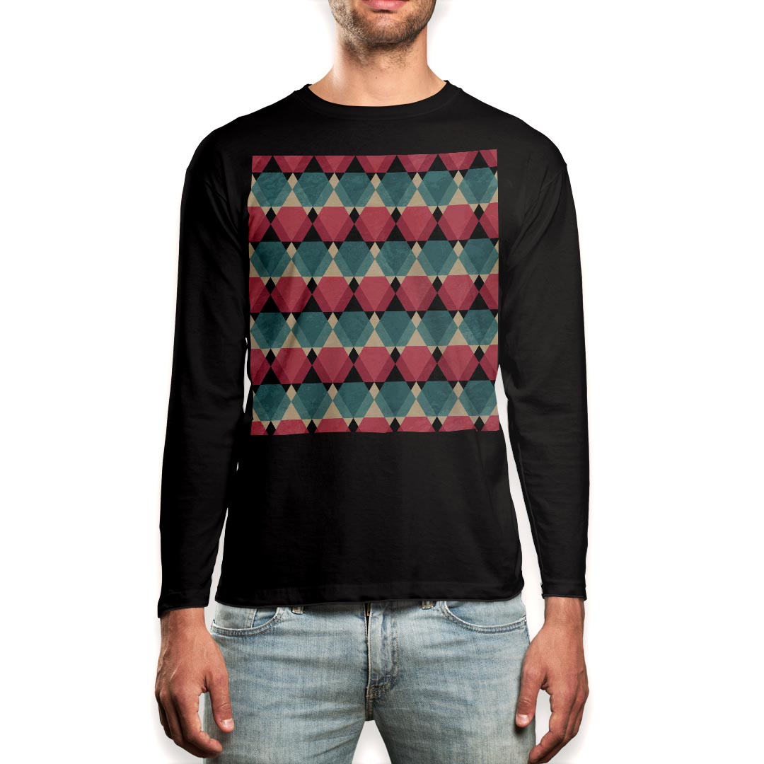 ロング tシャツ メンズ 長袖 ブラック デザイン XS S M L XL 2XL ロンT ティーシャツ 黒 black T shirt long sleeve 012426 赤　青　模様(4.0)