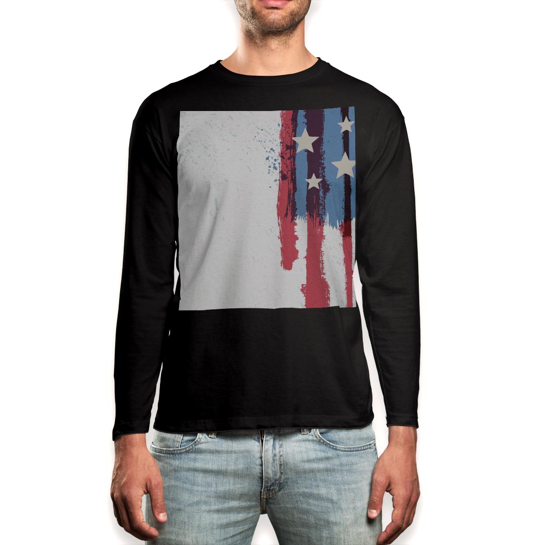 ロング tシャツ メンズ 長袖 ブラック デザイン XS S M L XL 2XL ロンT ティーシャツ 黒 black T shirt long sleeve 012439 アメリカ ペイント 星