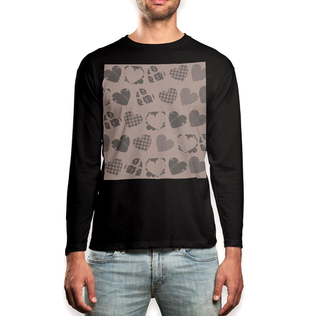 ロング tシャツ メンズ 長袖 ブラック デザイン XS S M L XL 2XL ロンT ティーシャツ 黒 black T shirt long sleeve 012549 ハート かわいい 柄
