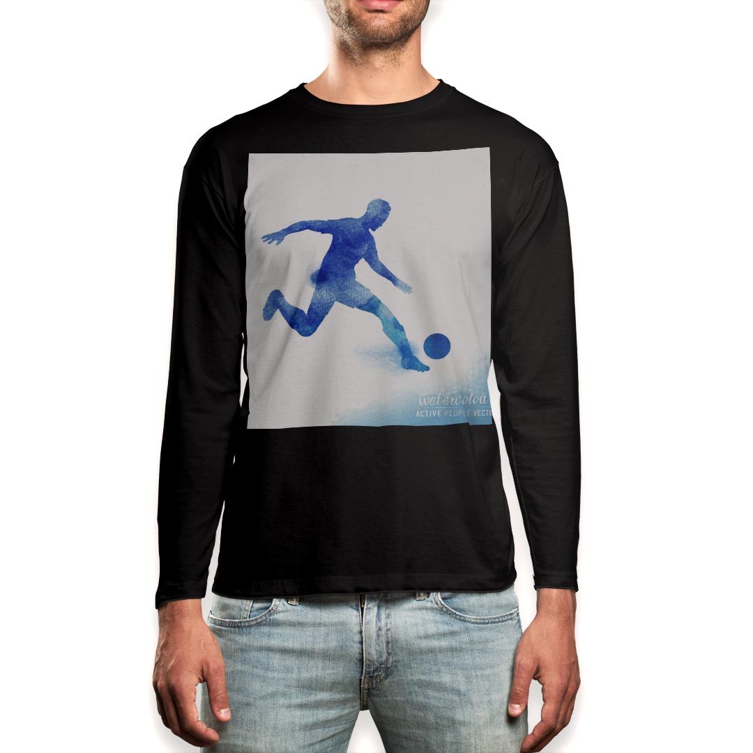 ロング tシャツ メンズ 長袖 ブラック デザイン XS S M L XL 2XL ロンT ティーシャツ 黒 black T shirt long sleeve 012638 サッカー シルエット 青