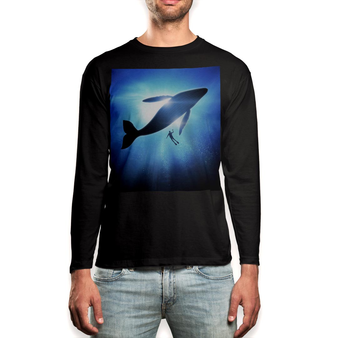 ロング tシャツ メンズ 長袖 ブラック デザイン XS S M L XL 2XL ロンT ティーシャツ 黒 black T shirt long sleeve 012663 クジラ　シ..