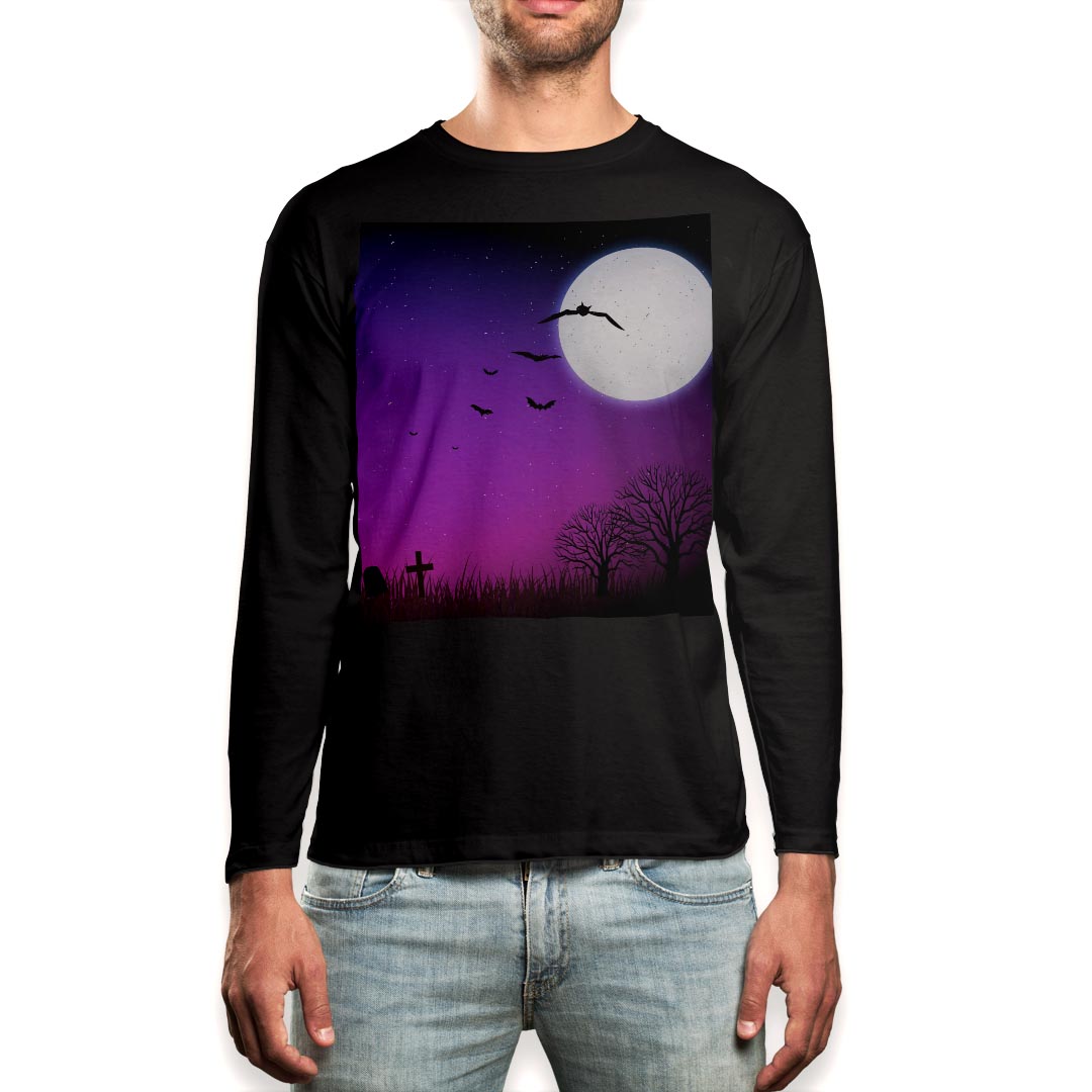 Other - ロング tシャツ メンズ 長袖 ブラック デザイン XS S M L XL 2XL ロンT ティーシャツ 黒 black T shirt long sleeve 012730 ハロウィン　月　コウモリ