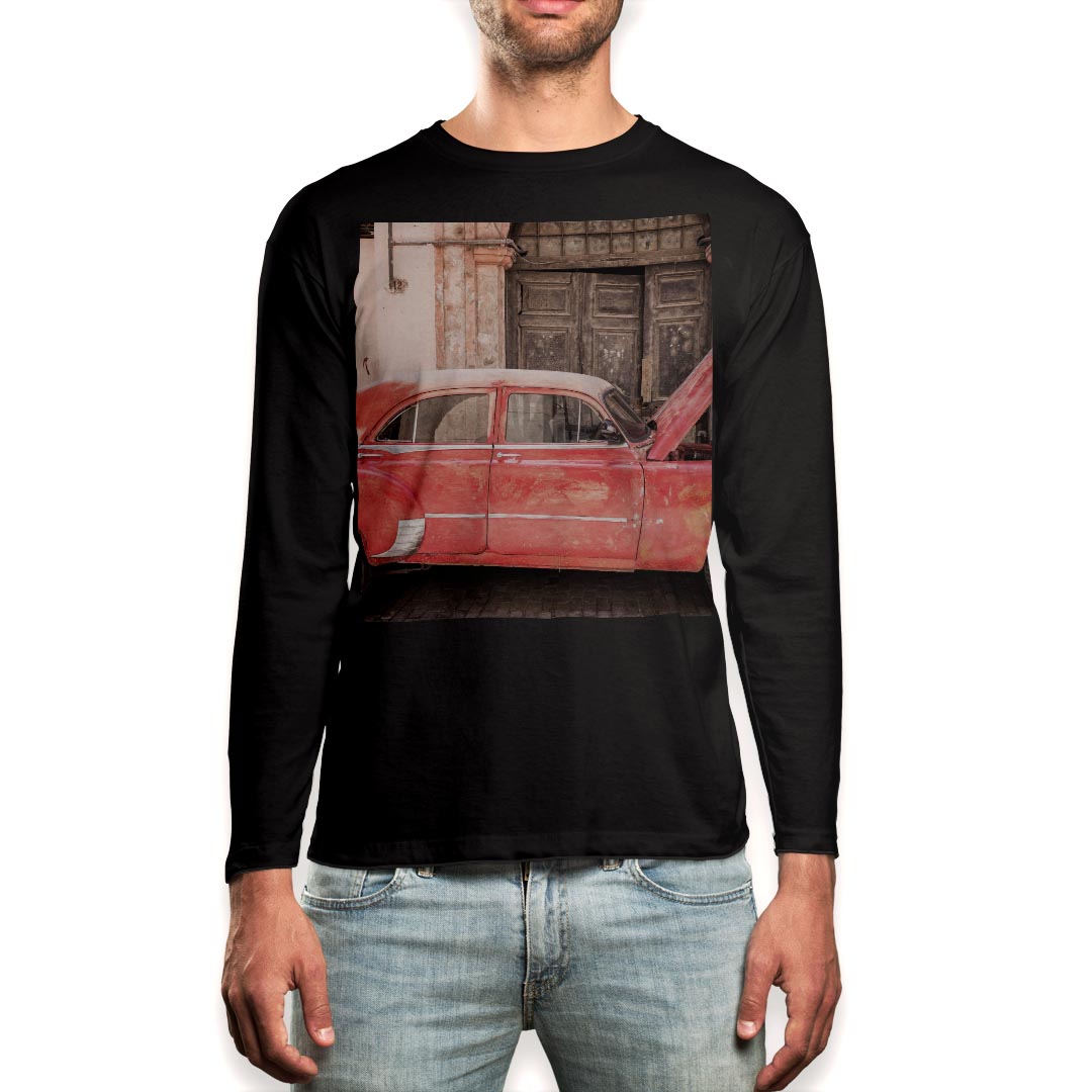 ロング tシャツ メンズ 長袖 ブラック デザイン XS S M L XL 2XL ロンT ティーシャツ 黒 black T shirt long sleeve 012800 車 レトロ アンティーク